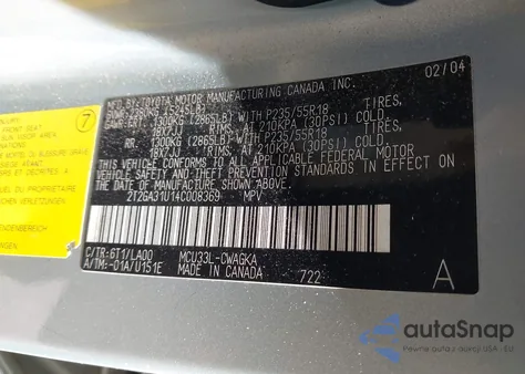 2004 Lexus Rx 330 z USA, uszkodzony, nr VIN 2T2GA31U14C008369